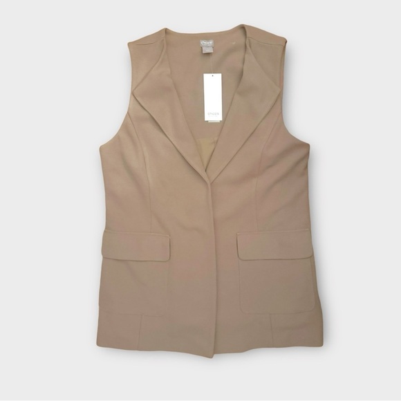 Chicos Black Label sleeveless long vest NWT beige sz 2 (US 12) career wear chic - Picture 1 of 14